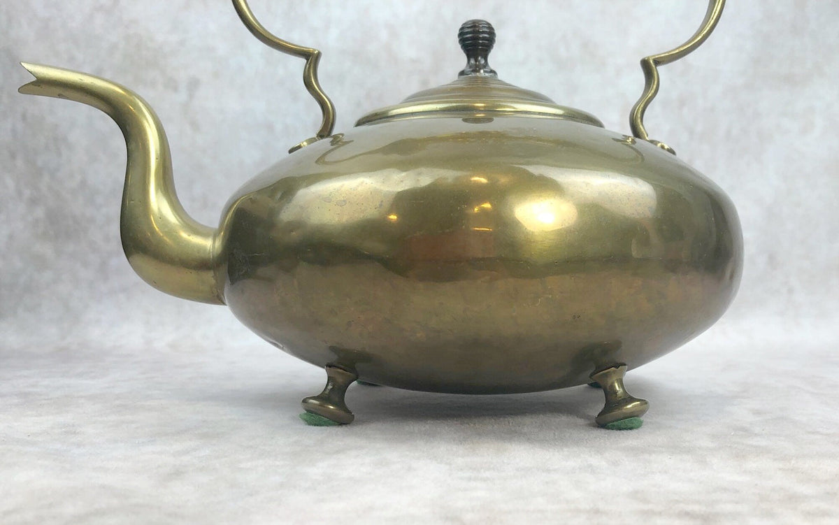 Footed Brass Kettle with Yellow Glass Handle