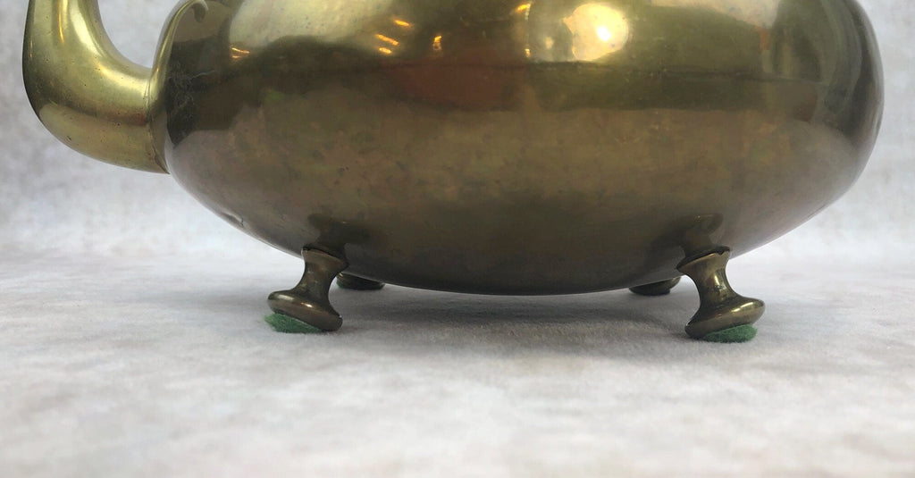 Footed Brass Kettle with Yellow Glass Handle