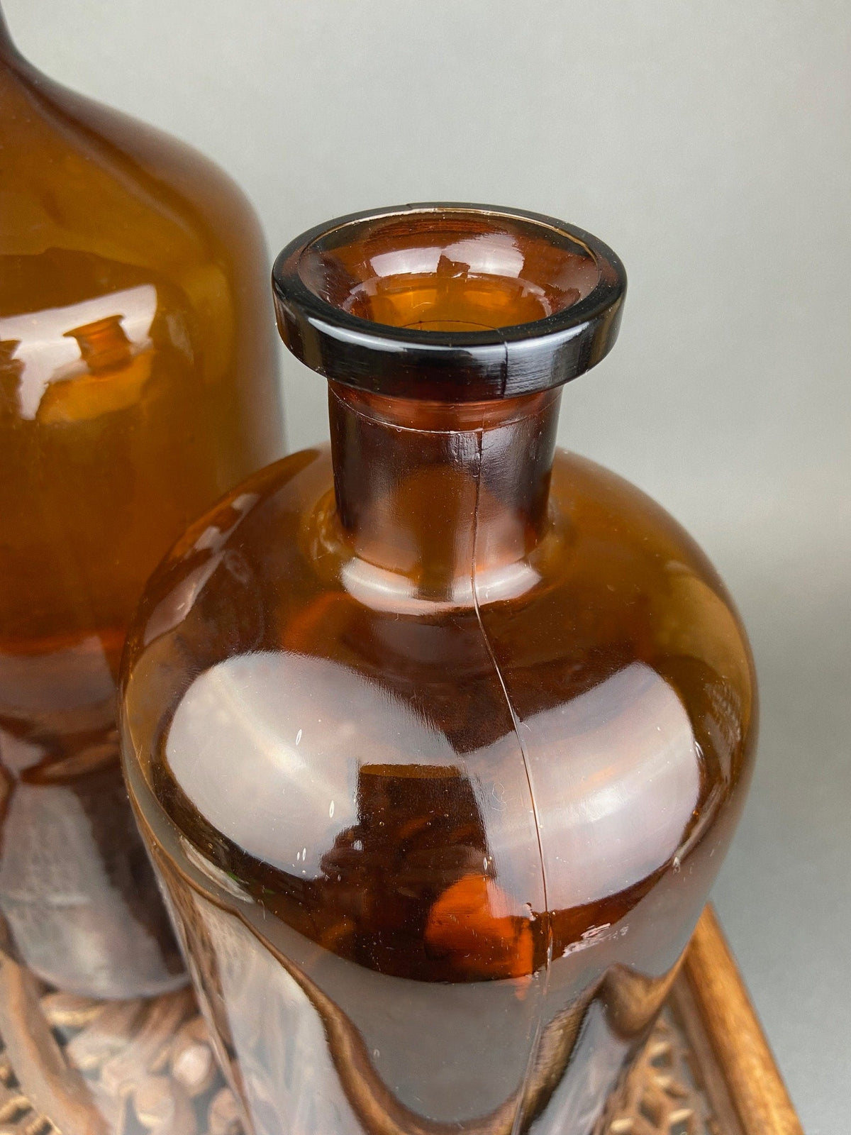 Large Amber Glass Decorative Bottles