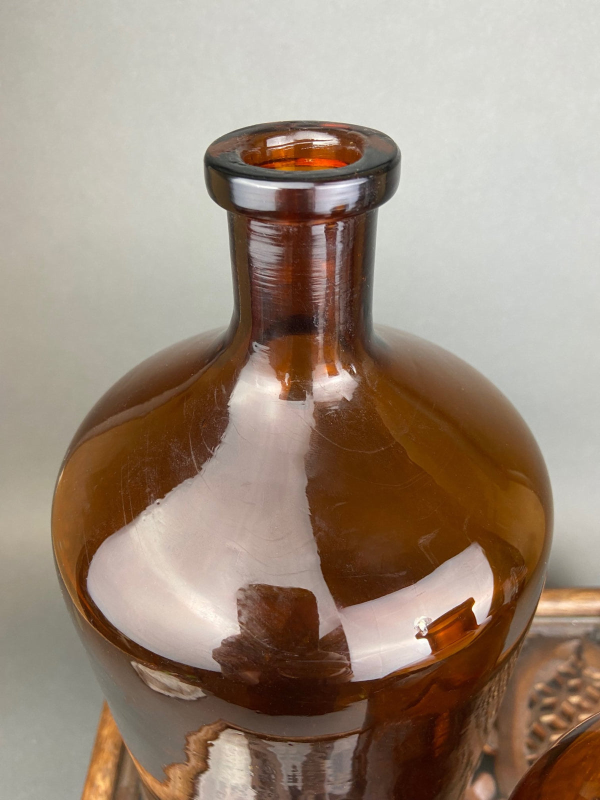 Large Amber Glass Decorative Bottles