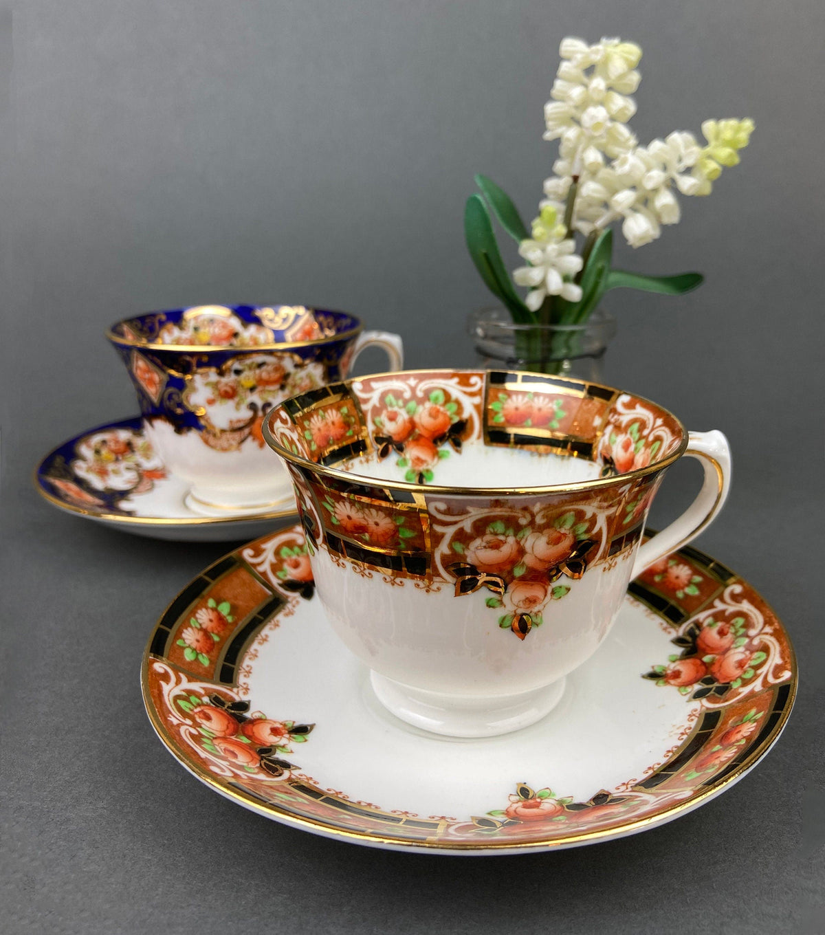 Royal Albert & Salon China Floral Cups & Saucers, Pair
