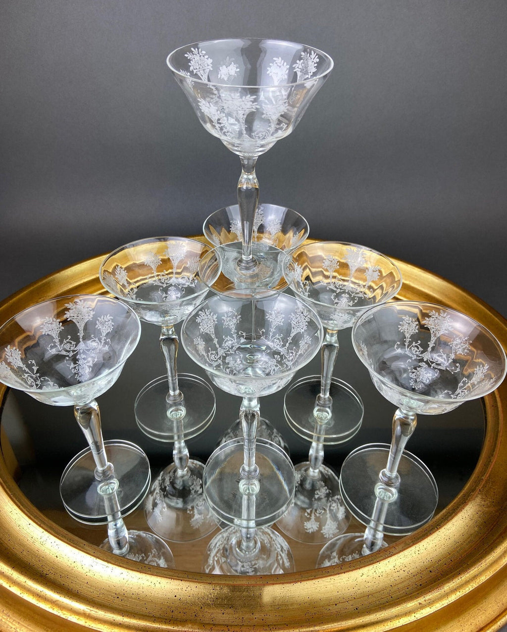 Morgantown Mayfair Etched Cocktail Glasses, Set of 8