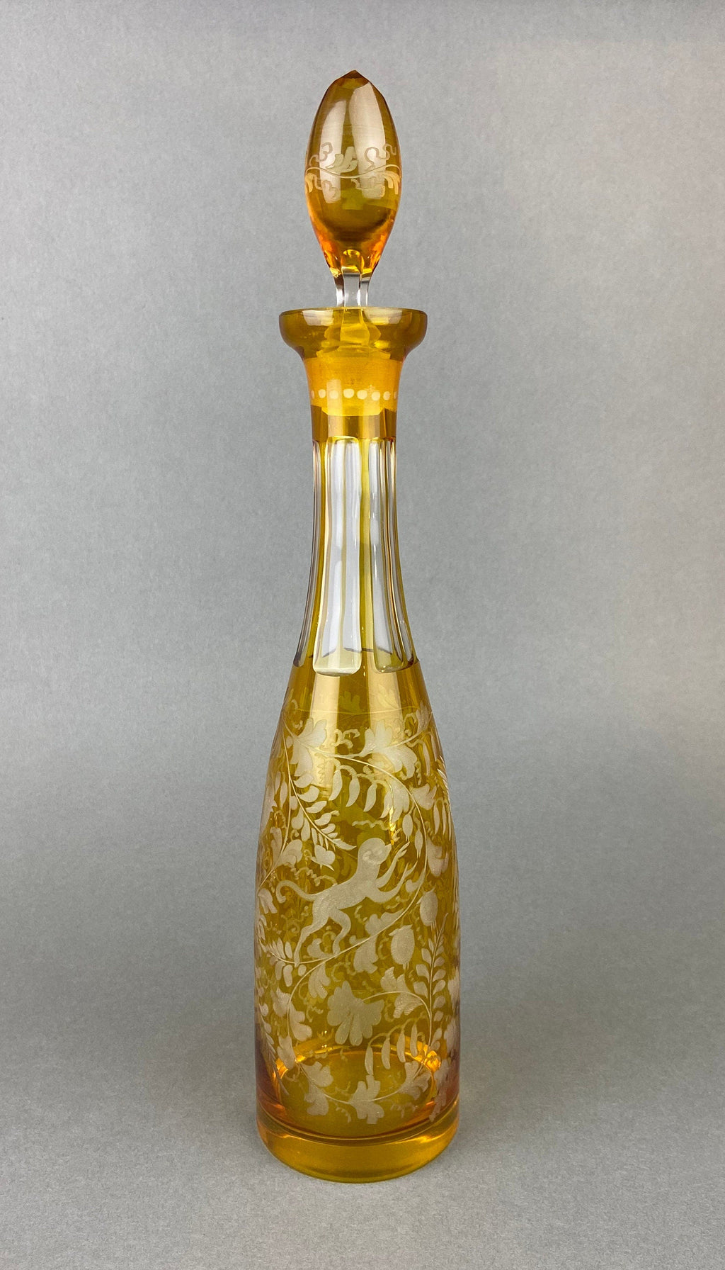 Hand-Blown Brown Glass Decanter with Fleur-de-Lis