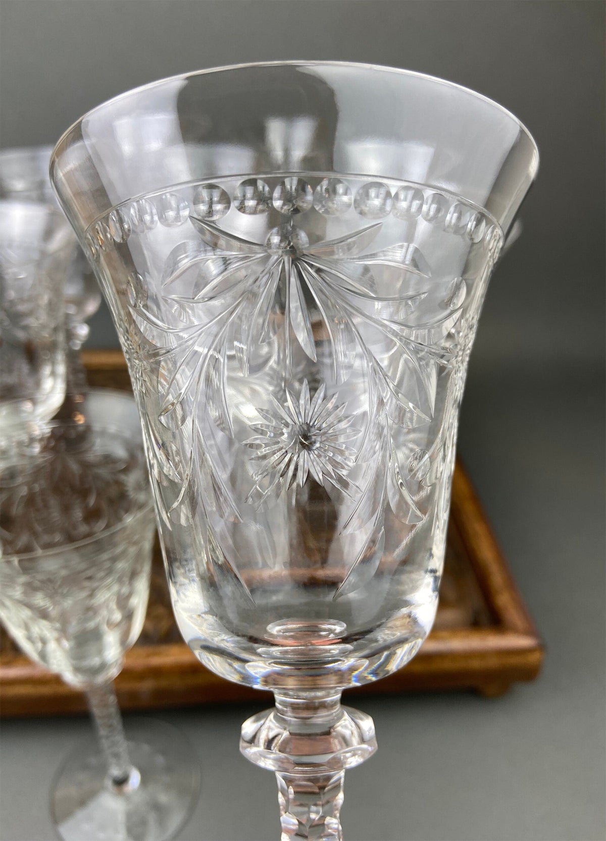 Daisy Garland Cut Crystal Wine Goblets, Set of 10