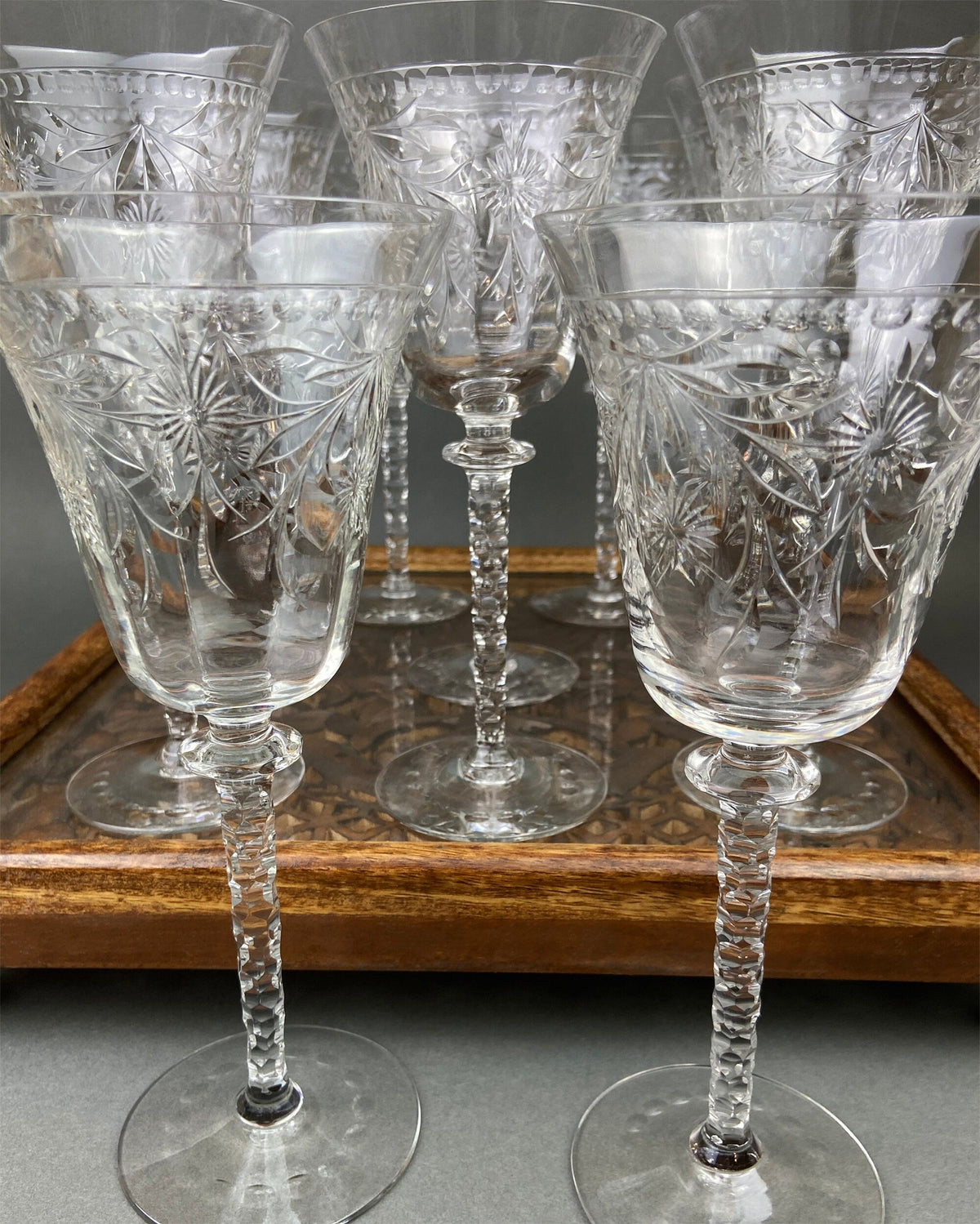 Daisy Garland Cut Crystal Wine Goblets, Set of 10
