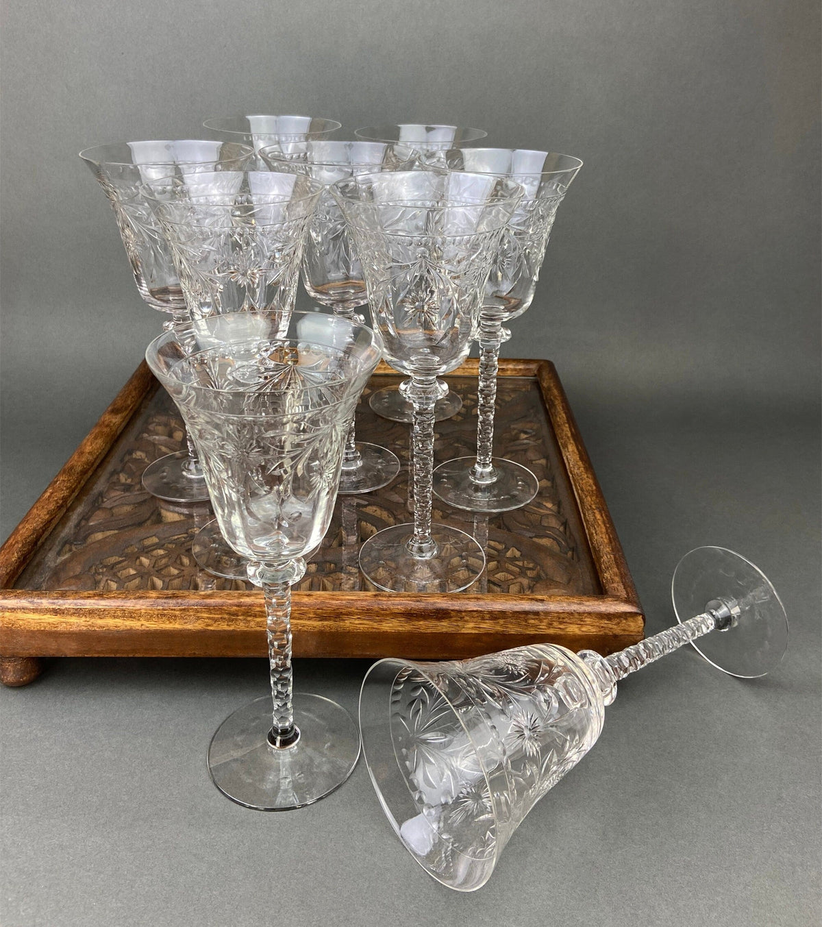 Daisy Garland Cut Crystal Wine Goblets, Set of 10