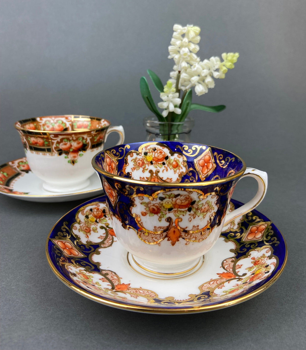 Royal Albert & Salon China Floral Cups & Saucers, Pair