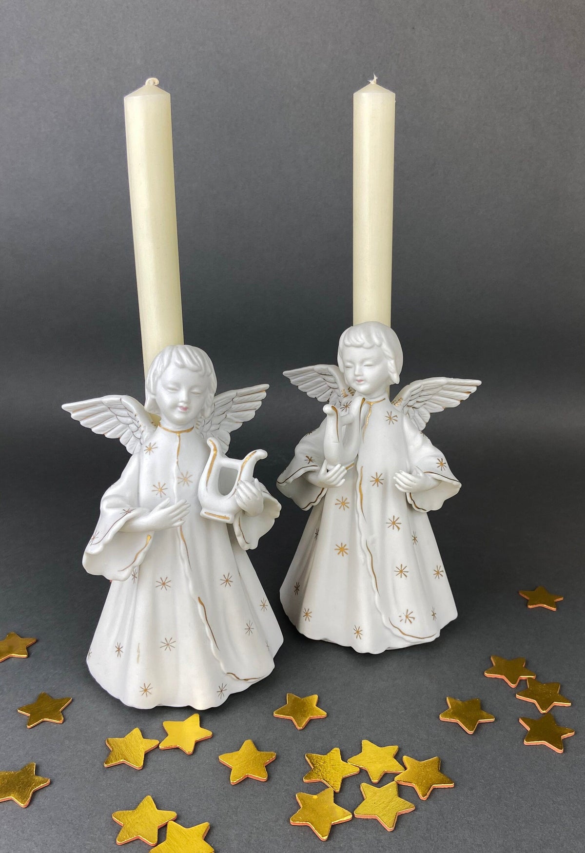 Schmid Brothers Harp Angel Candle Holders, Pair