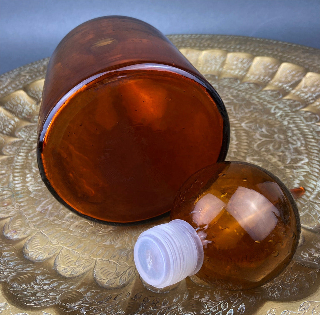 Hand-Blown Brown Glass Decanter with Fleur-de-Lis