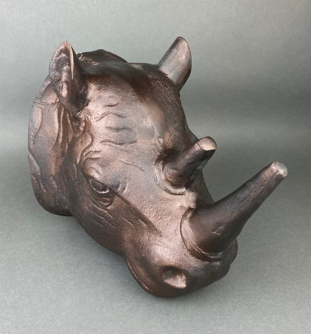 Distressed Bronze-Look Rhino Head Wall Hanging