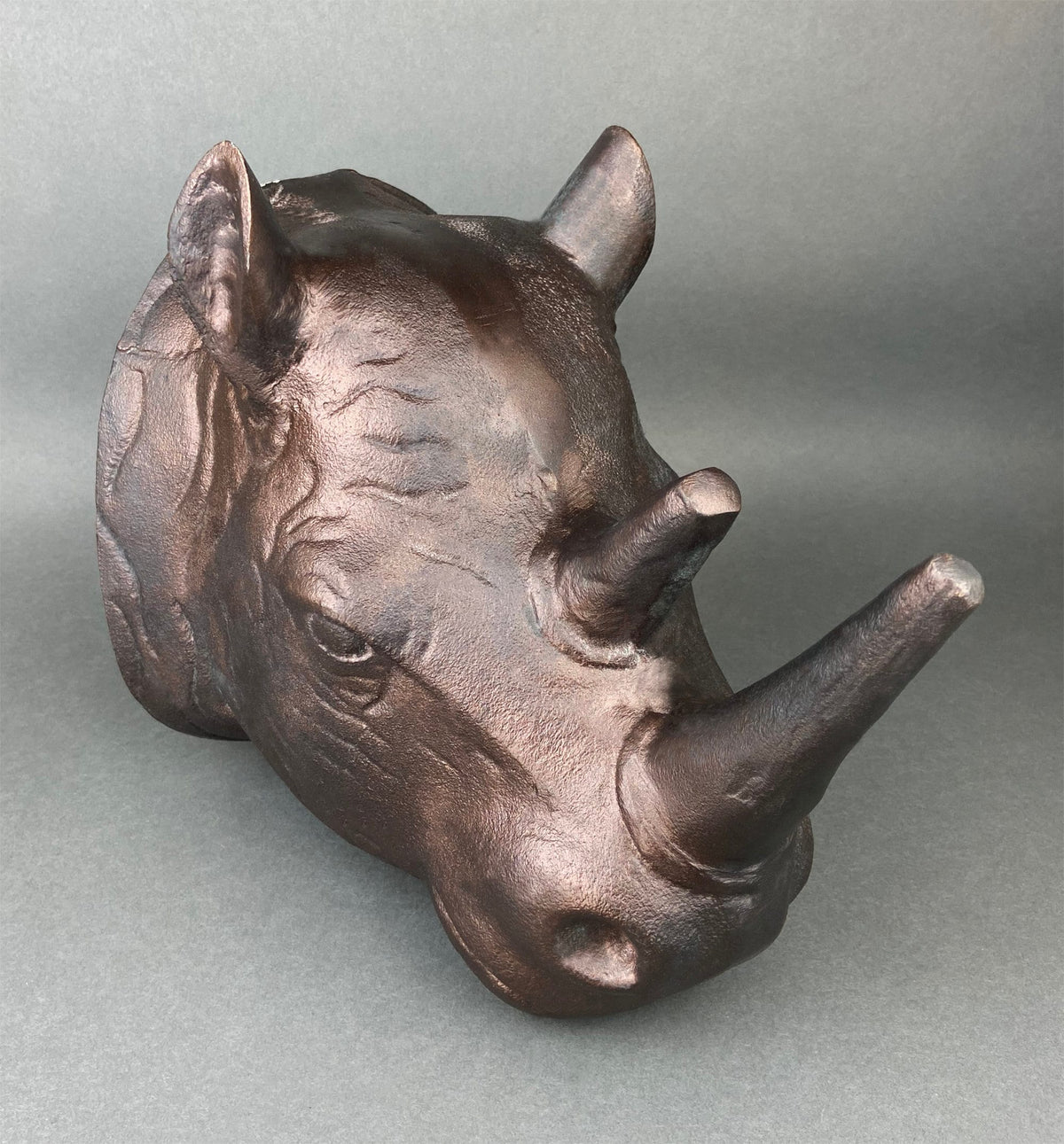 Distressed Bronze-Look Rhino Head Wall Hanging