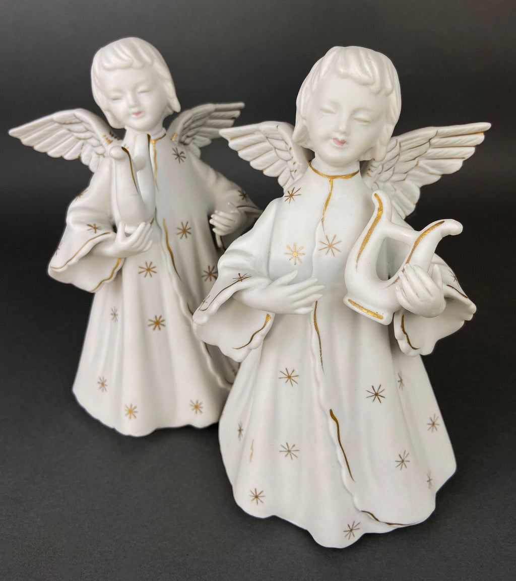 Schmid Brothers Harp Angel Candle Holders, Pair