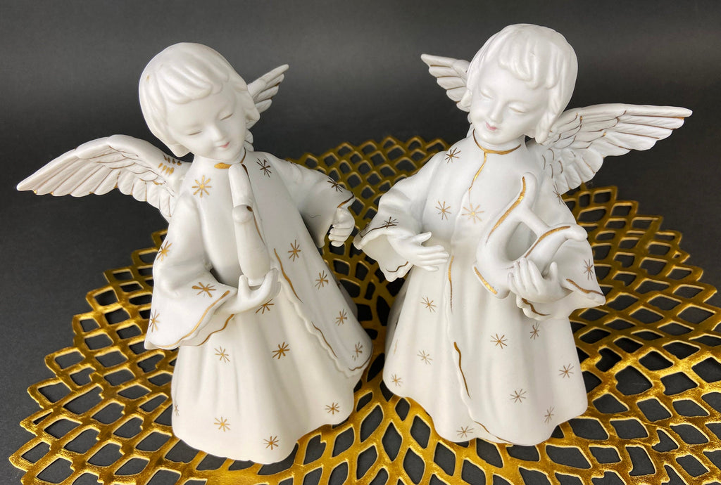 Schmid Brothers Harp Angel Candle Holders, Pair