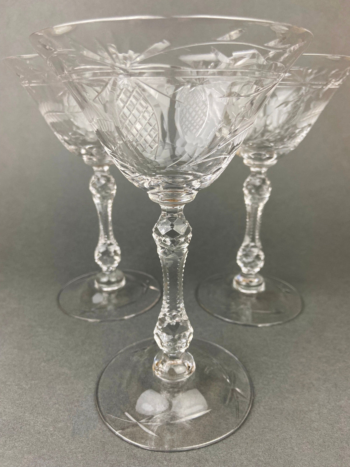 Daisy-Cut Crystal Champagne Glasses, Set of 9