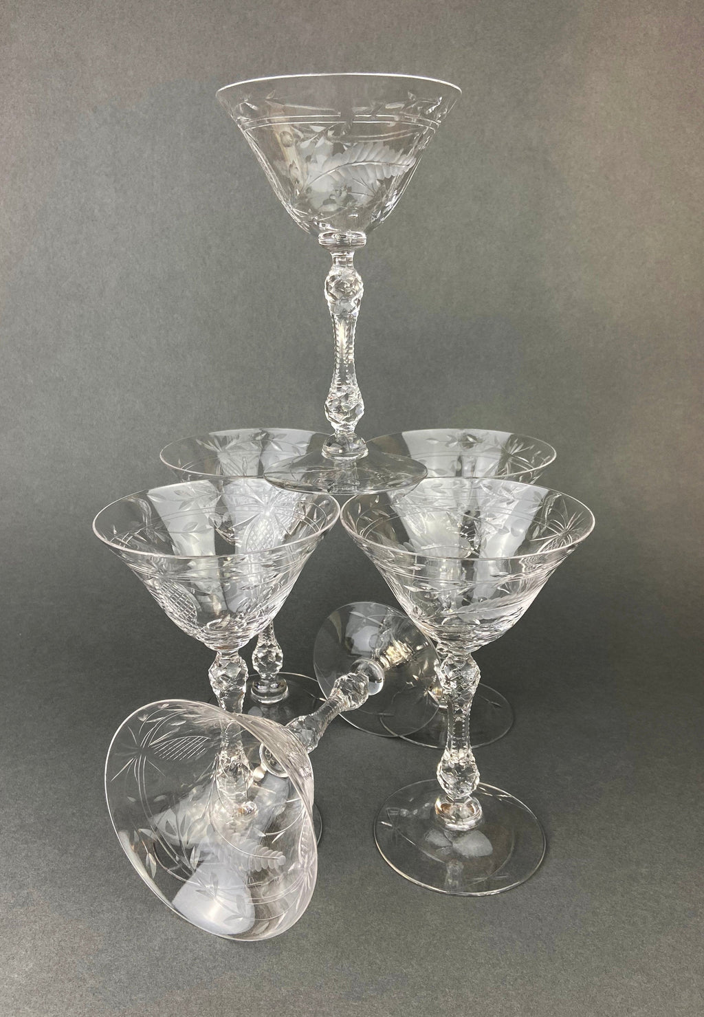 Daisy-Cut Crystal Champagne Glasses, Set of 9