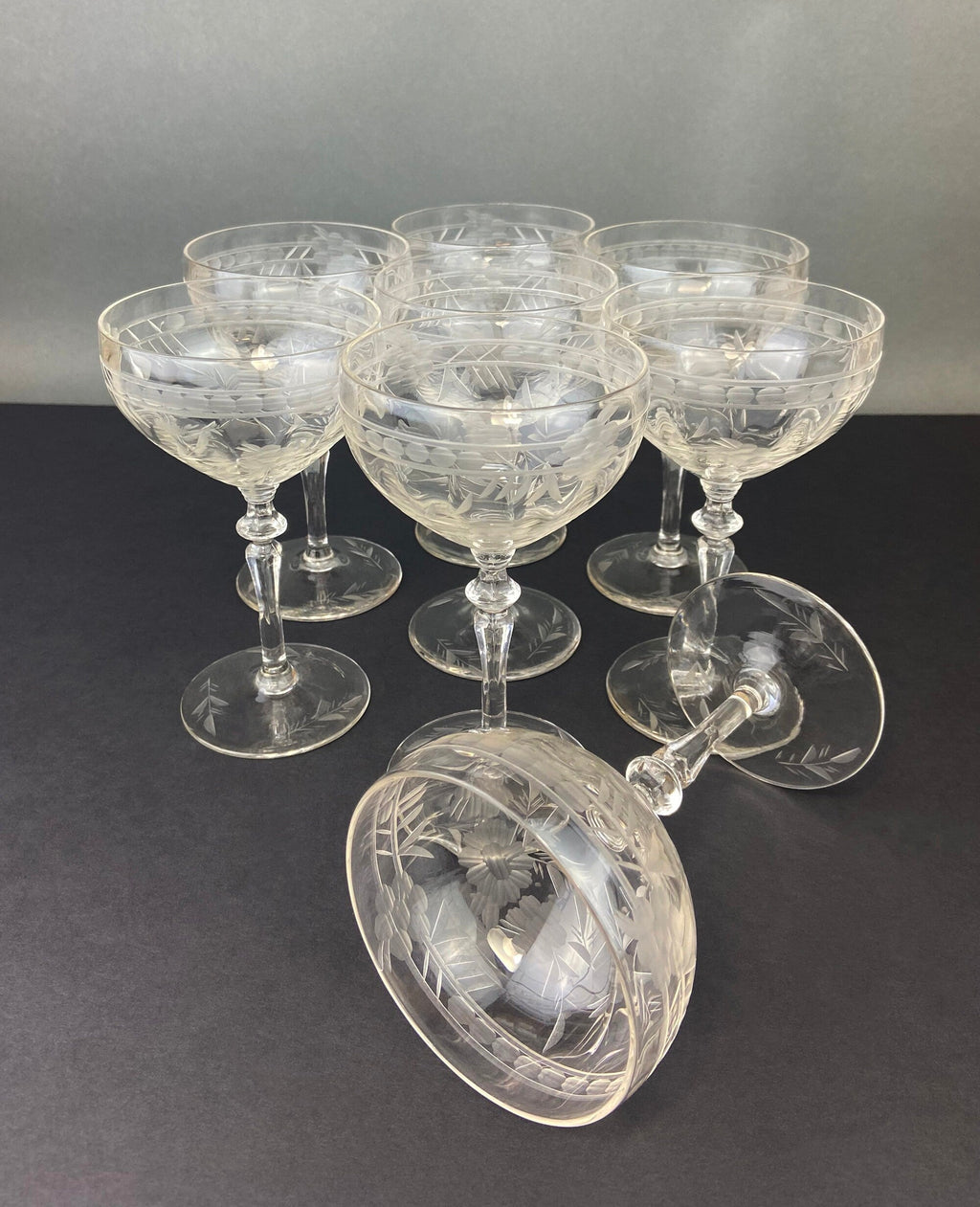 Daisy-Cut Crystal Champagne Glasses, Set of 9