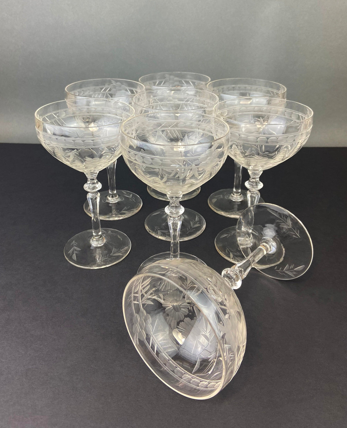 Daisy-Cut Crystal Champagne Glasses, Set of 9
