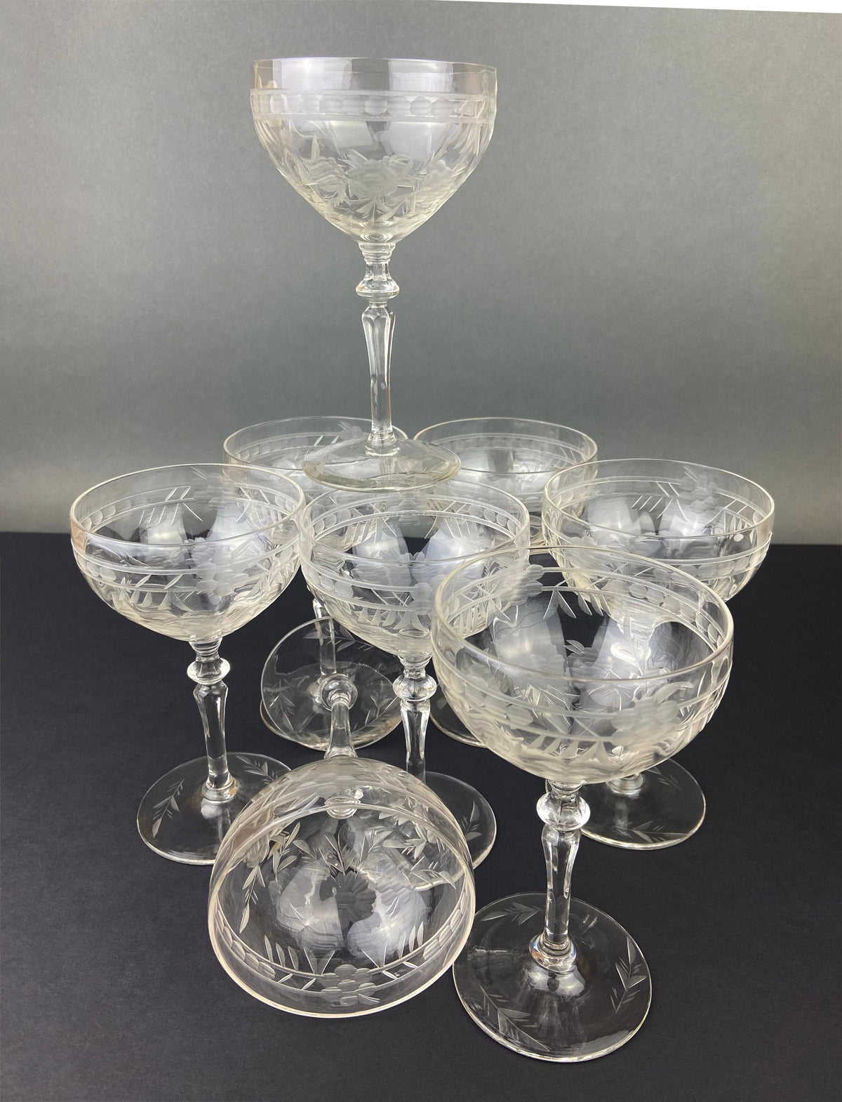 Daisy-Cut Crystal Champagne Glasses, Set of 9
