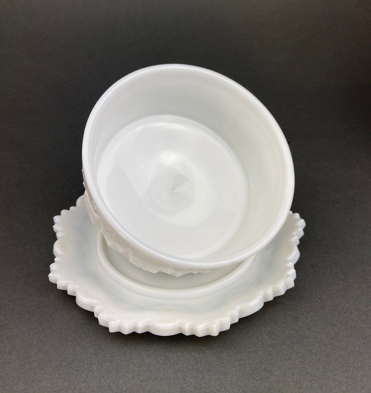 Waffle Milk Glass Footed Bowl & Butter Dish