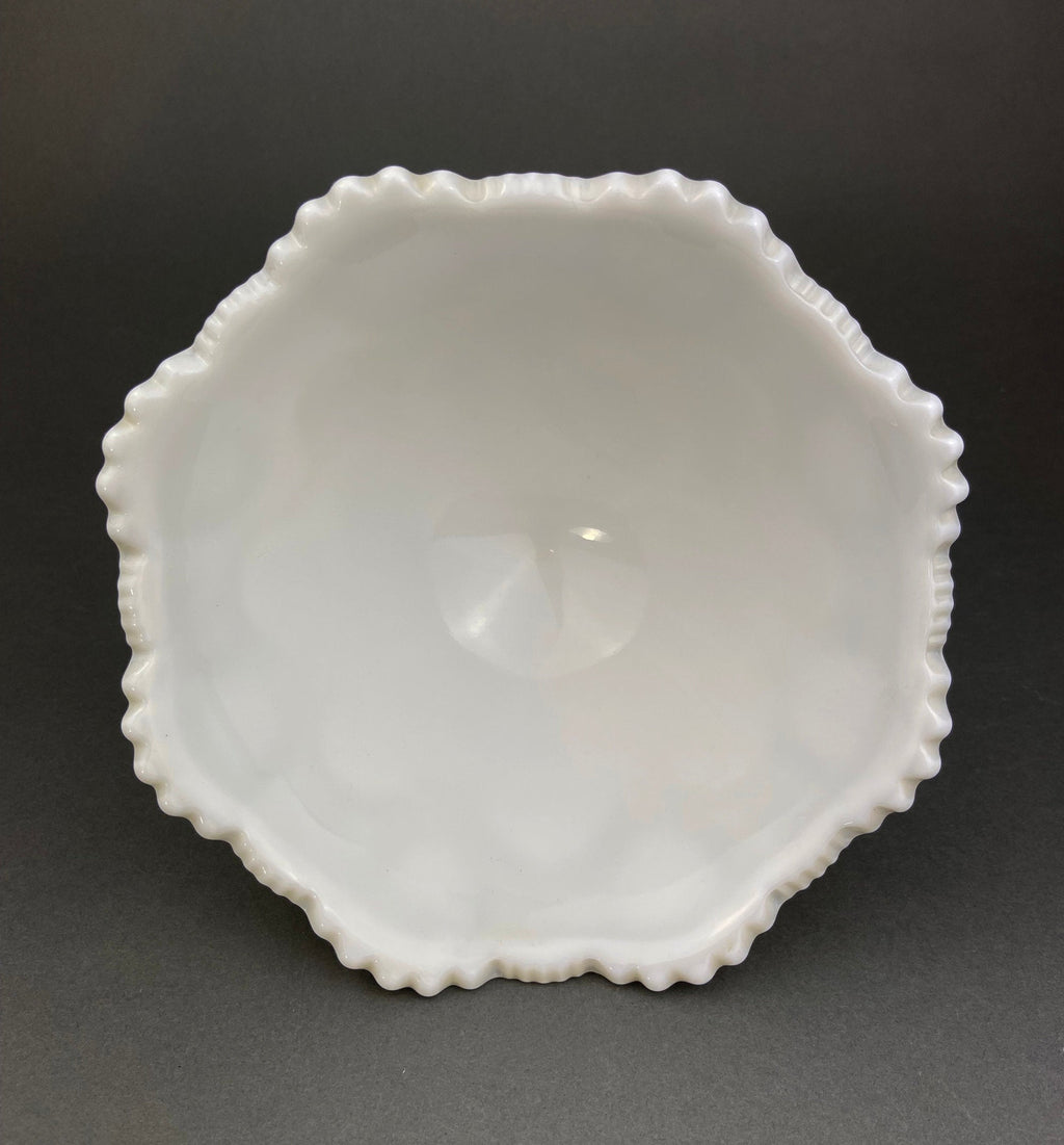 Waffle Milk Glass Footed Bowl & Butter Dish