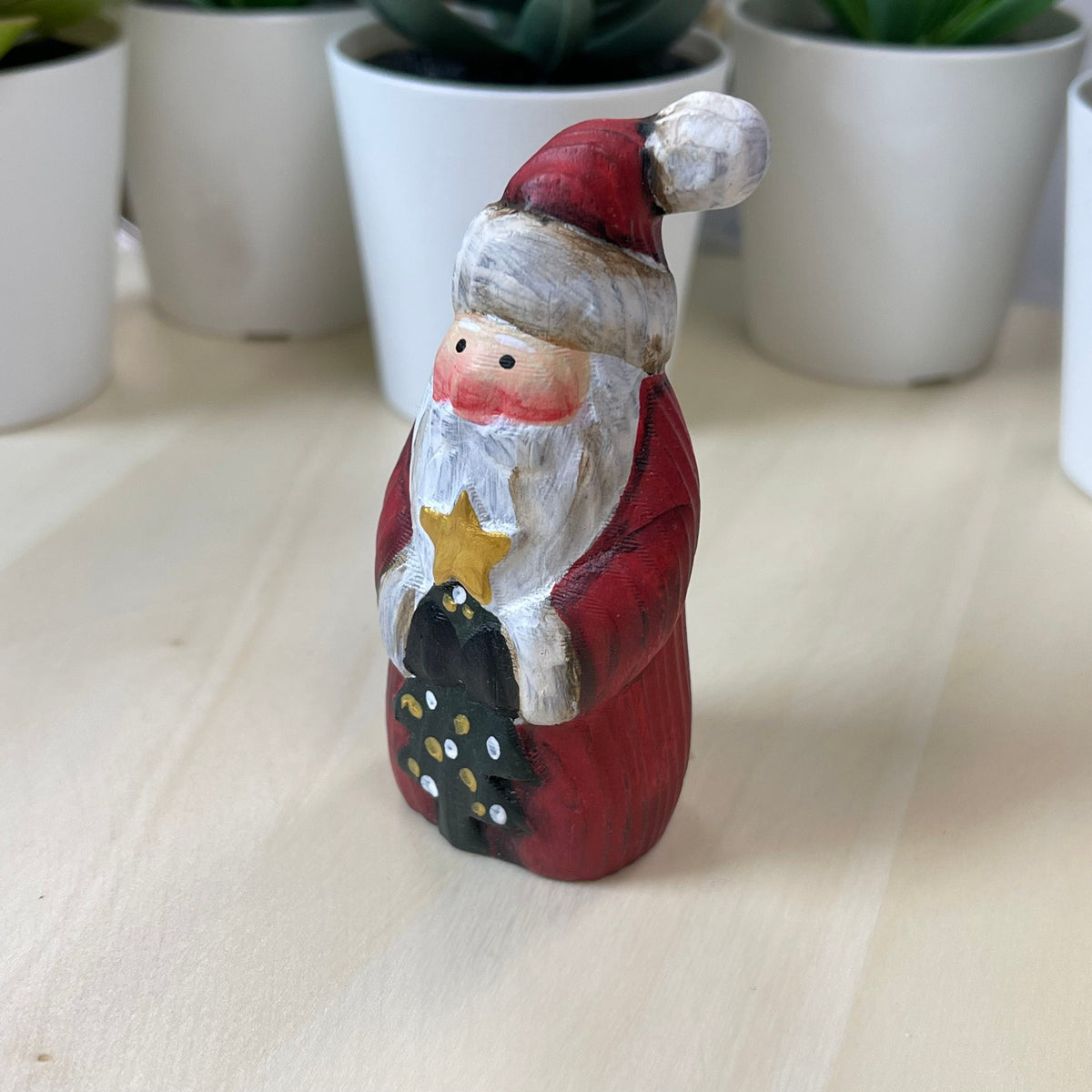 YEEYAYA Wood sculpture Hand Carved Wood Wooden Santa Claus Figurine Christmas gift Wood Statue Room Decor home Decor