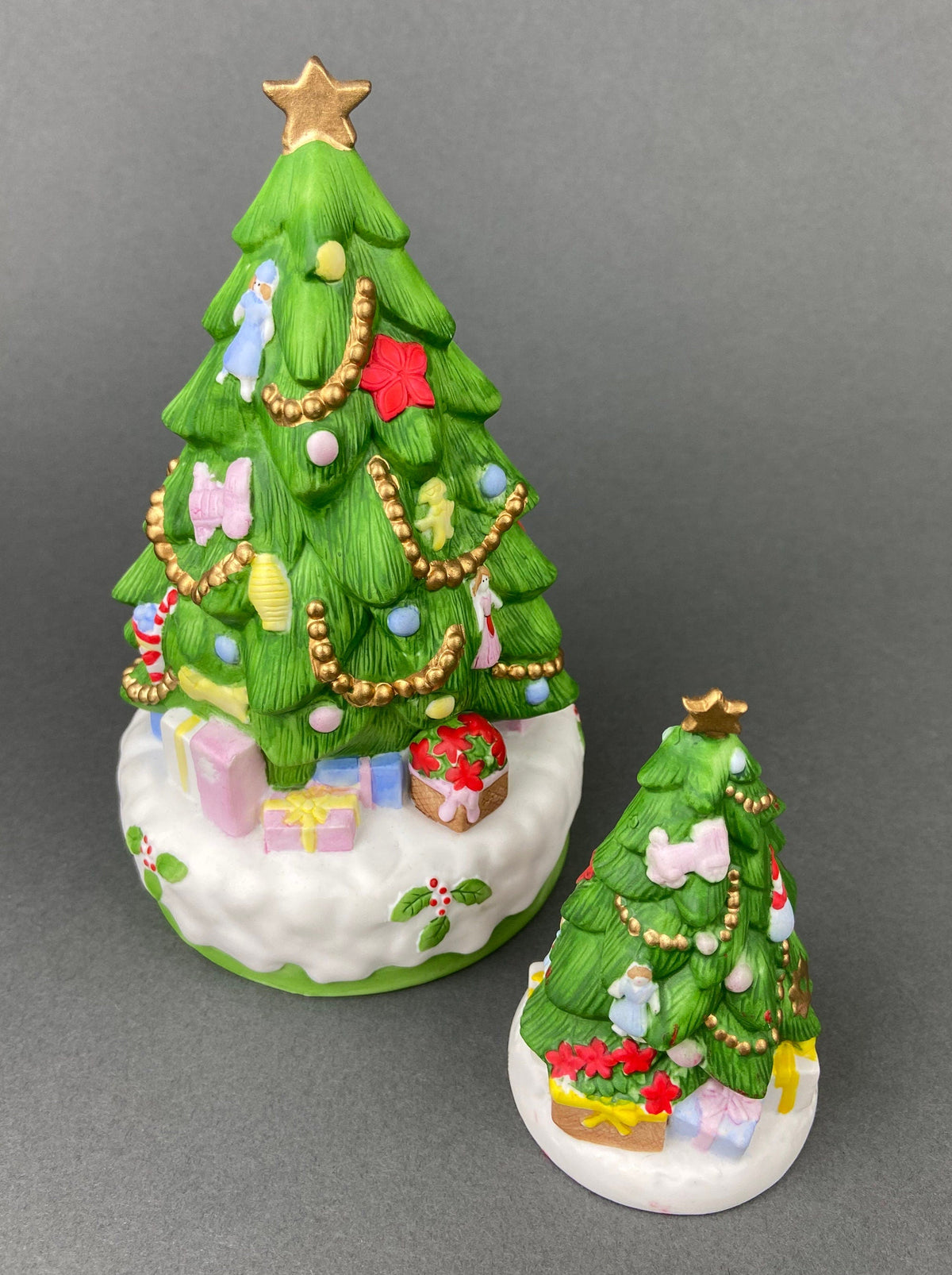 Christmas Village Trees and Lefton Girl Figurine