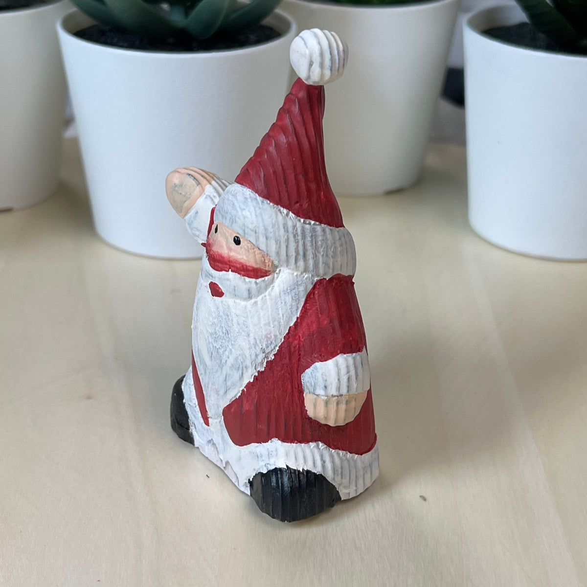 YEEYAYA Santa hi Wood sculpture Hand Carved Wood Wooden Santa Claus Figurine  Wood Statue Room Decor home Decor Merry Christmas gift