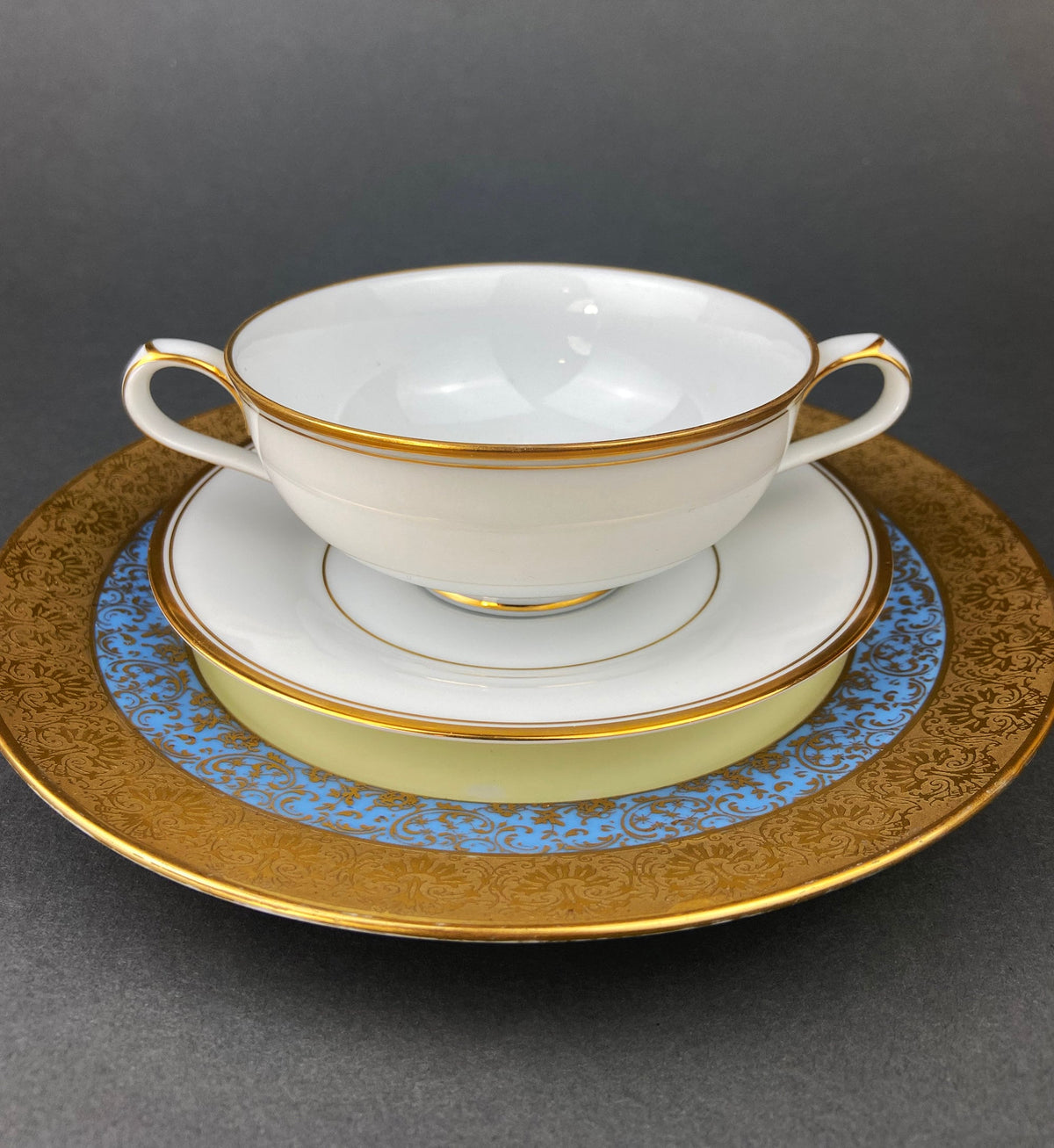 Noritake Allison Gold Band Soup Bowls & Saucers, Set of 7