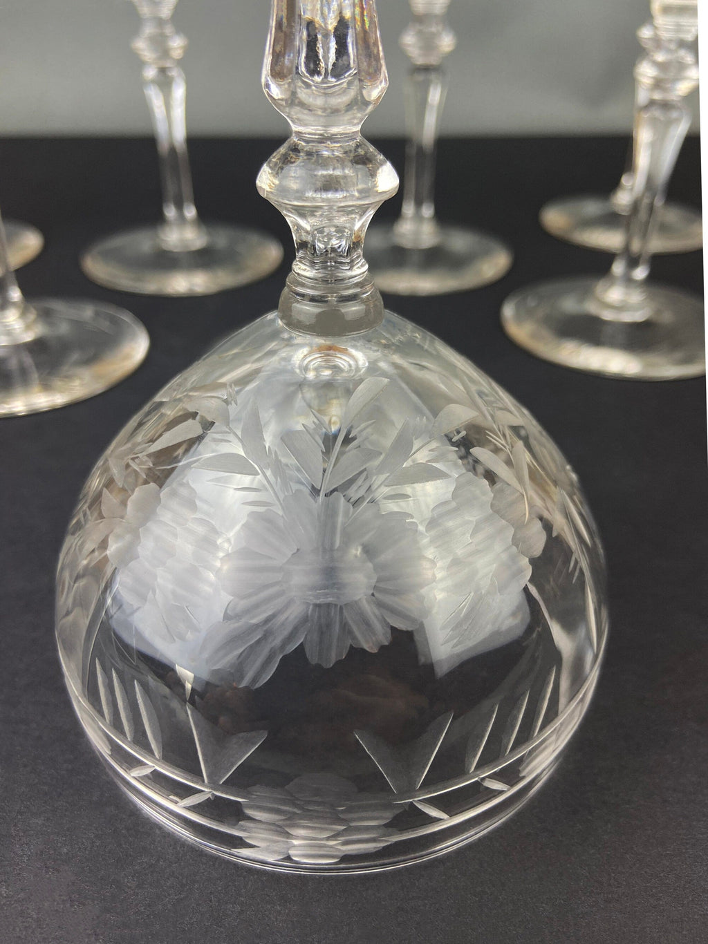 Daisy-Cut Crystal Champagne Glasses, Set of 9