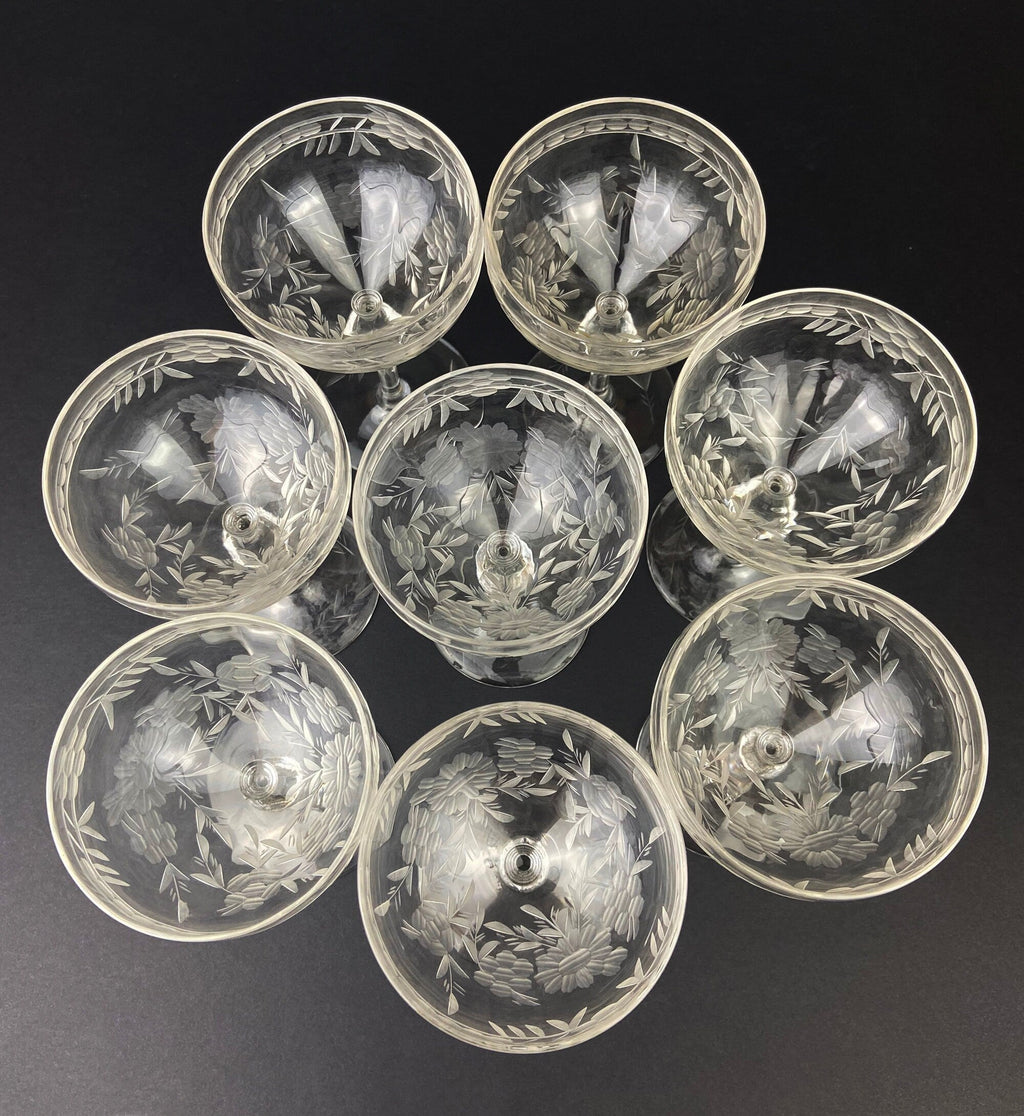 Daisy-Cut Crystal Champagne Glasses, Set of 9