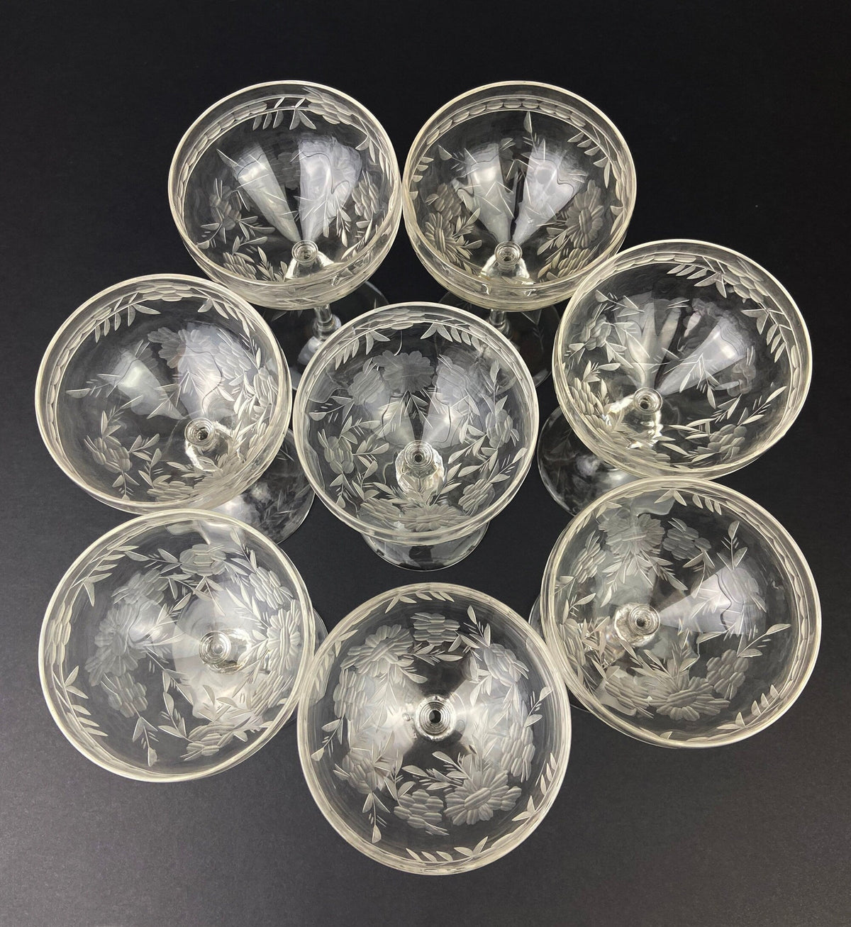 Daisy-Cut Crystal Champagne Glasses, Set of 9