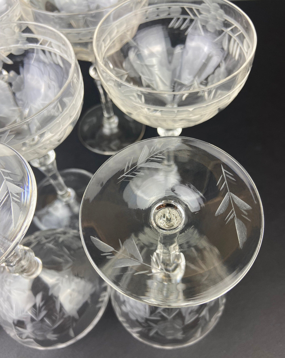 Daisy-Cut Crystal Champagne Glasses, Set of 9
