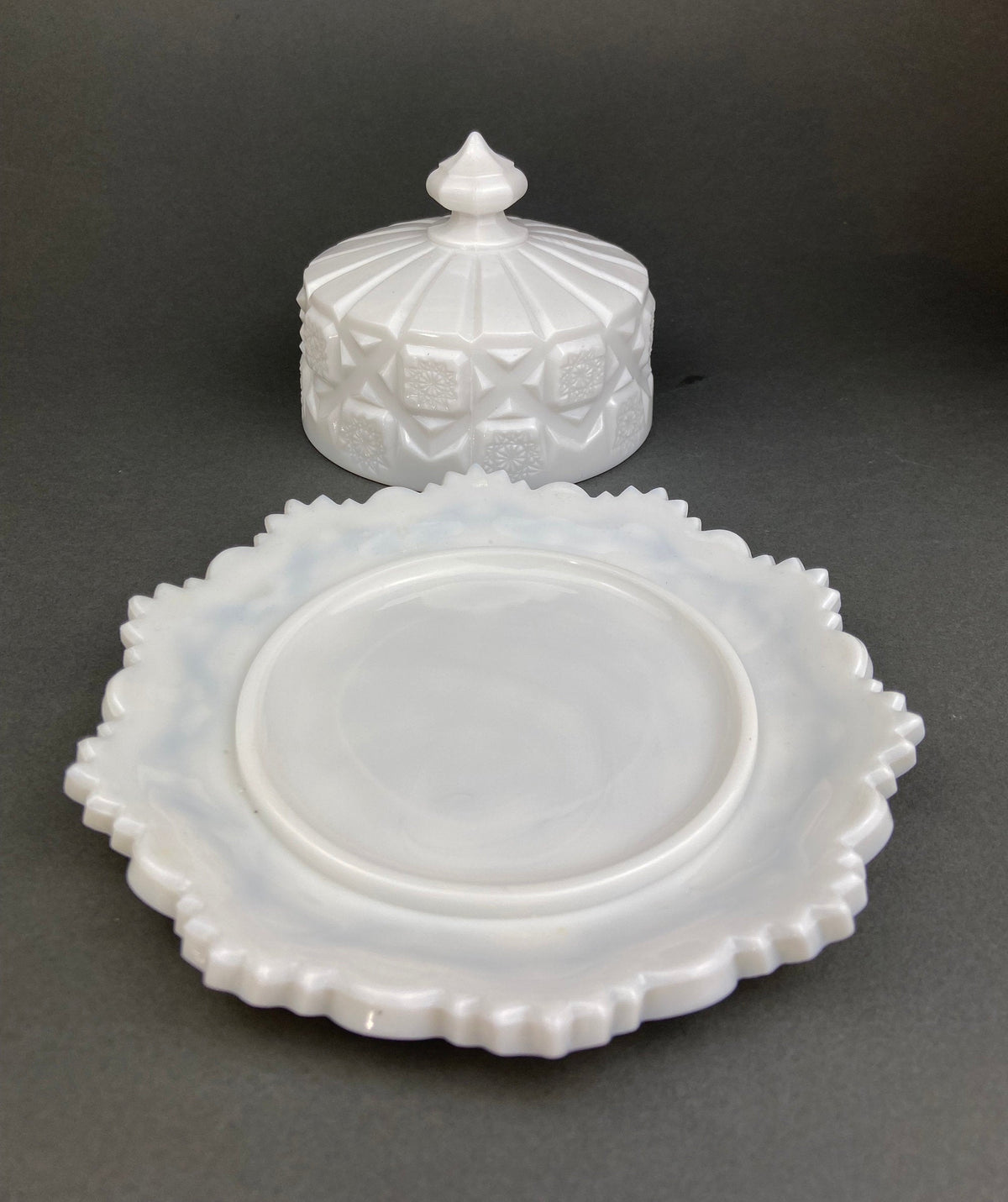 Waffle Milk Glass Footed Bowl & Butter Dish