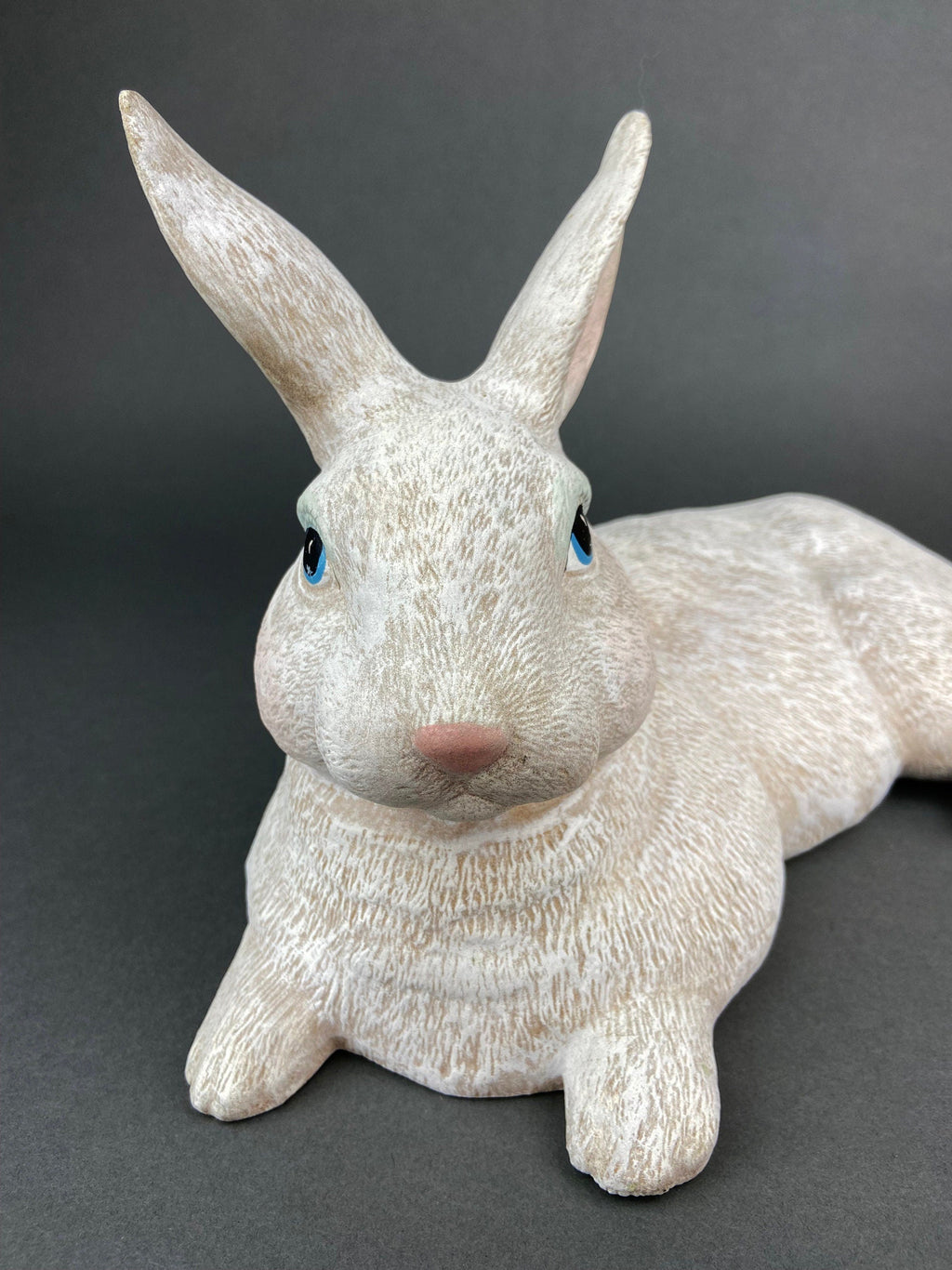Large Reclining White Bunny Figurine