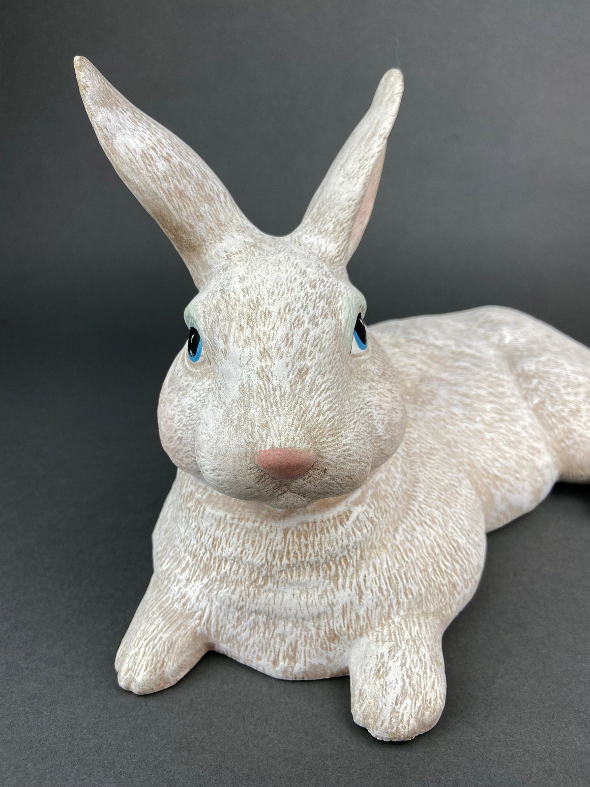 Large Reclining White Bunny Figurine