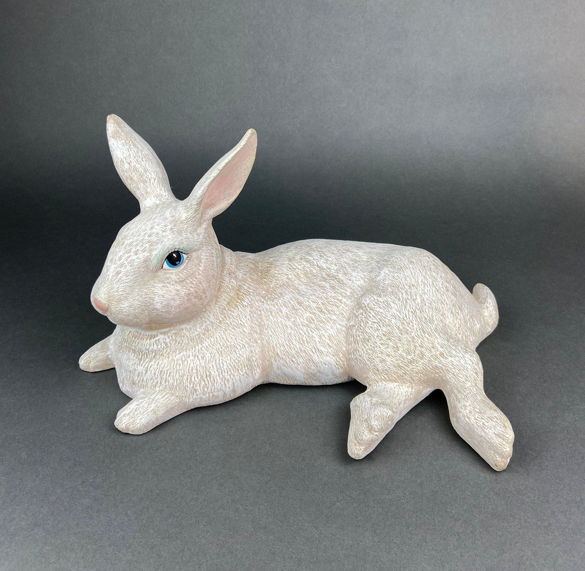 Large Reclining White Bunny Figurine