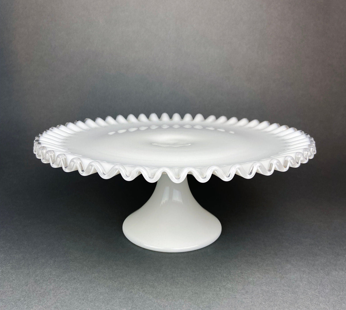 Thumbprint Milk Glass Cake Stand, 12"