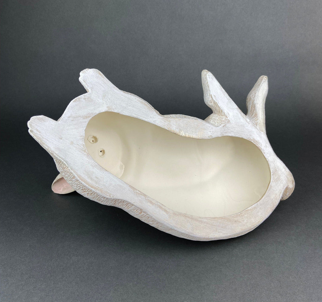 Large Reclining White Bunny Figurine