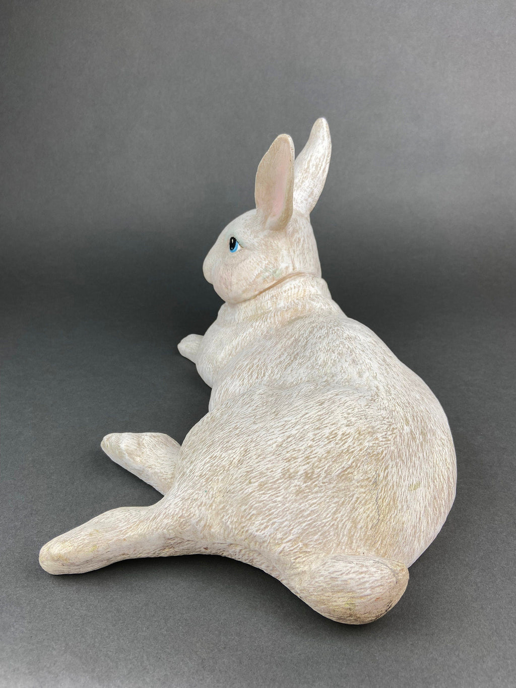 Large Reclining White Bunny Figurine