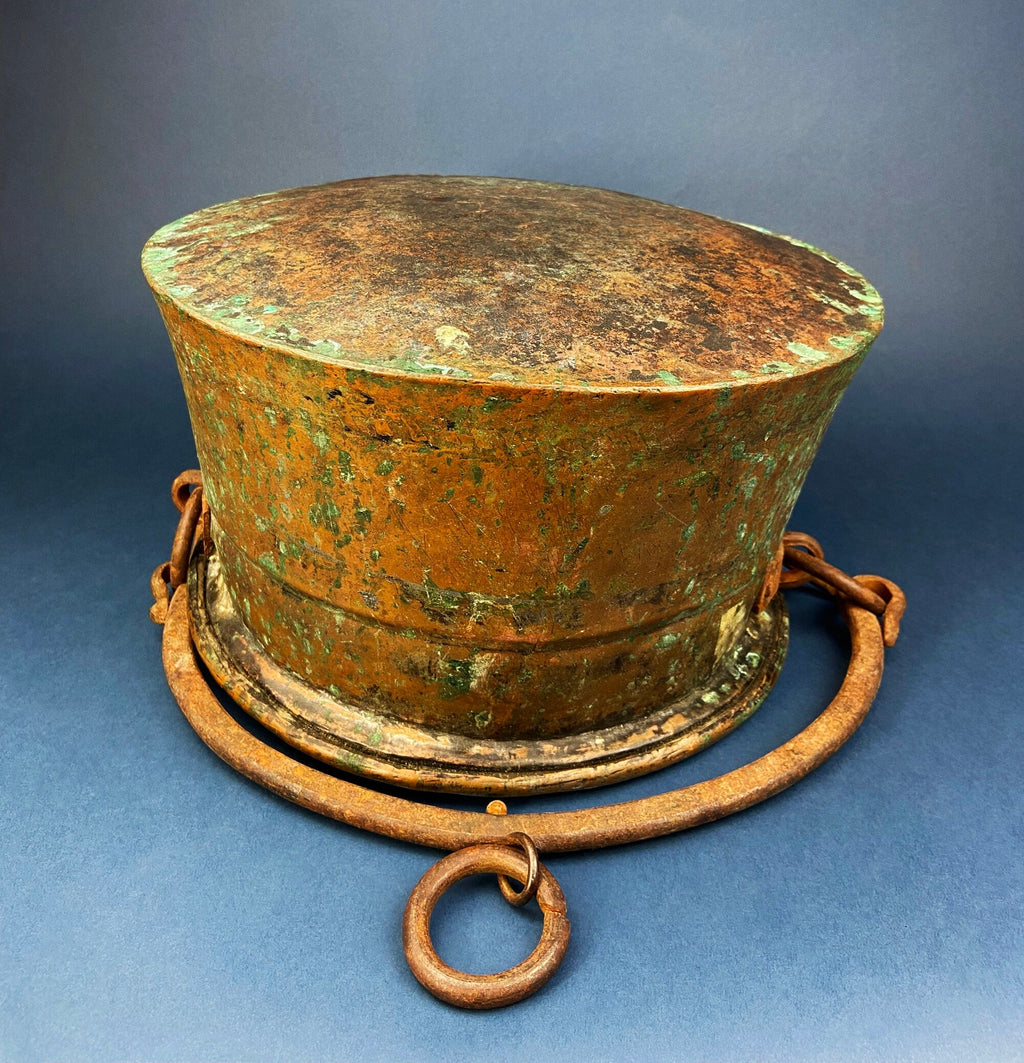 Vintage Hand-Hammered Copper Cauldron with Iron Handle