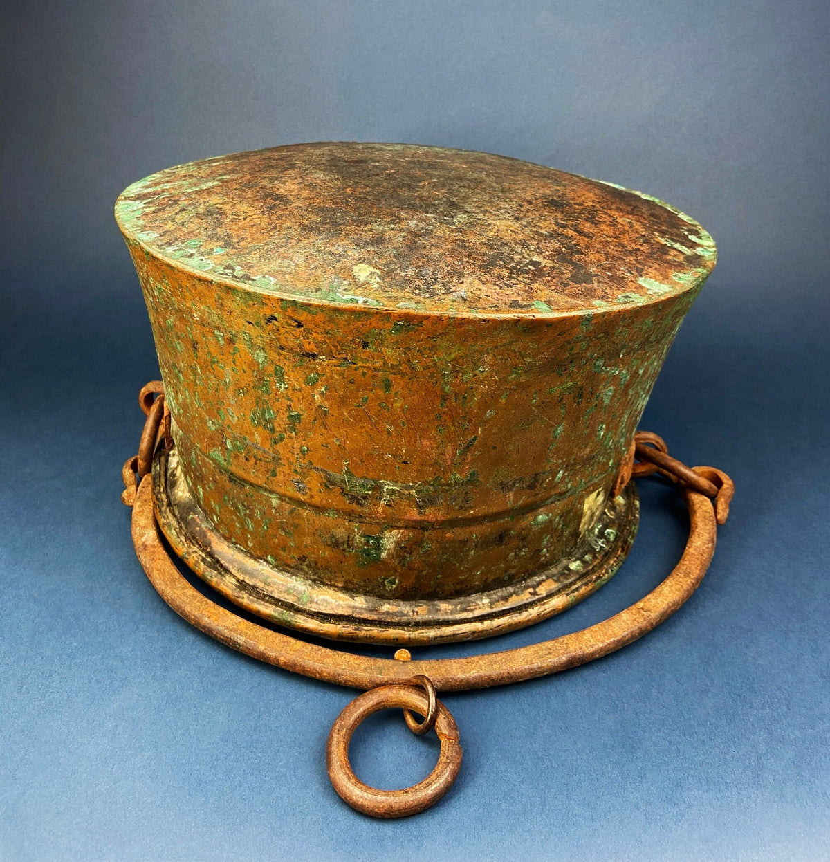 Vintage Hand-Hammered Copper Cauldron with Iron Handle