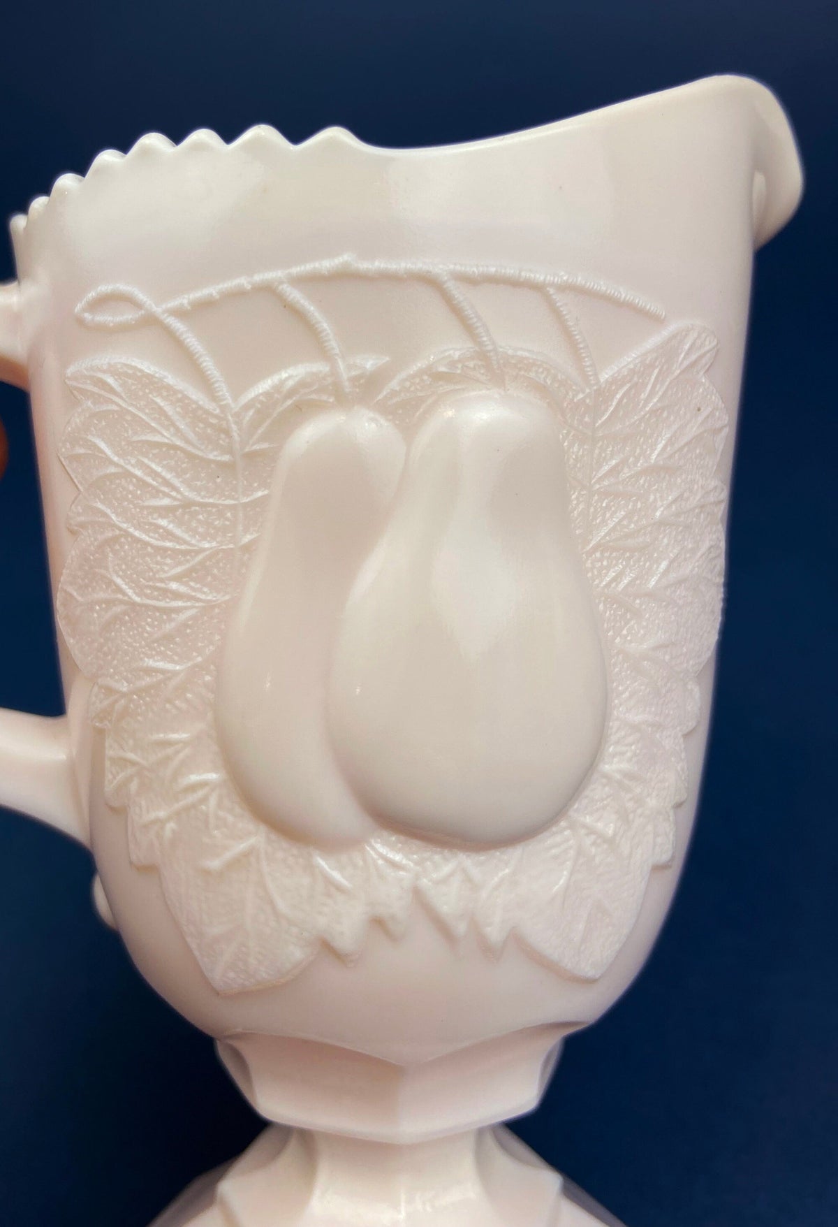 Pink Milk Glass Footed Creamer with Pears