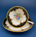 Tuscan Black, White & Gold Floral Cup & Saucer