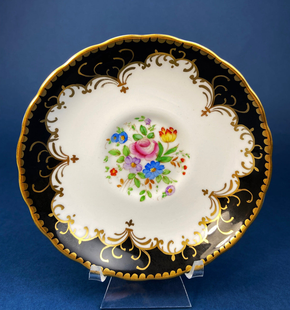 Tuscan Black, White & Gold Floral Cup & Saucer