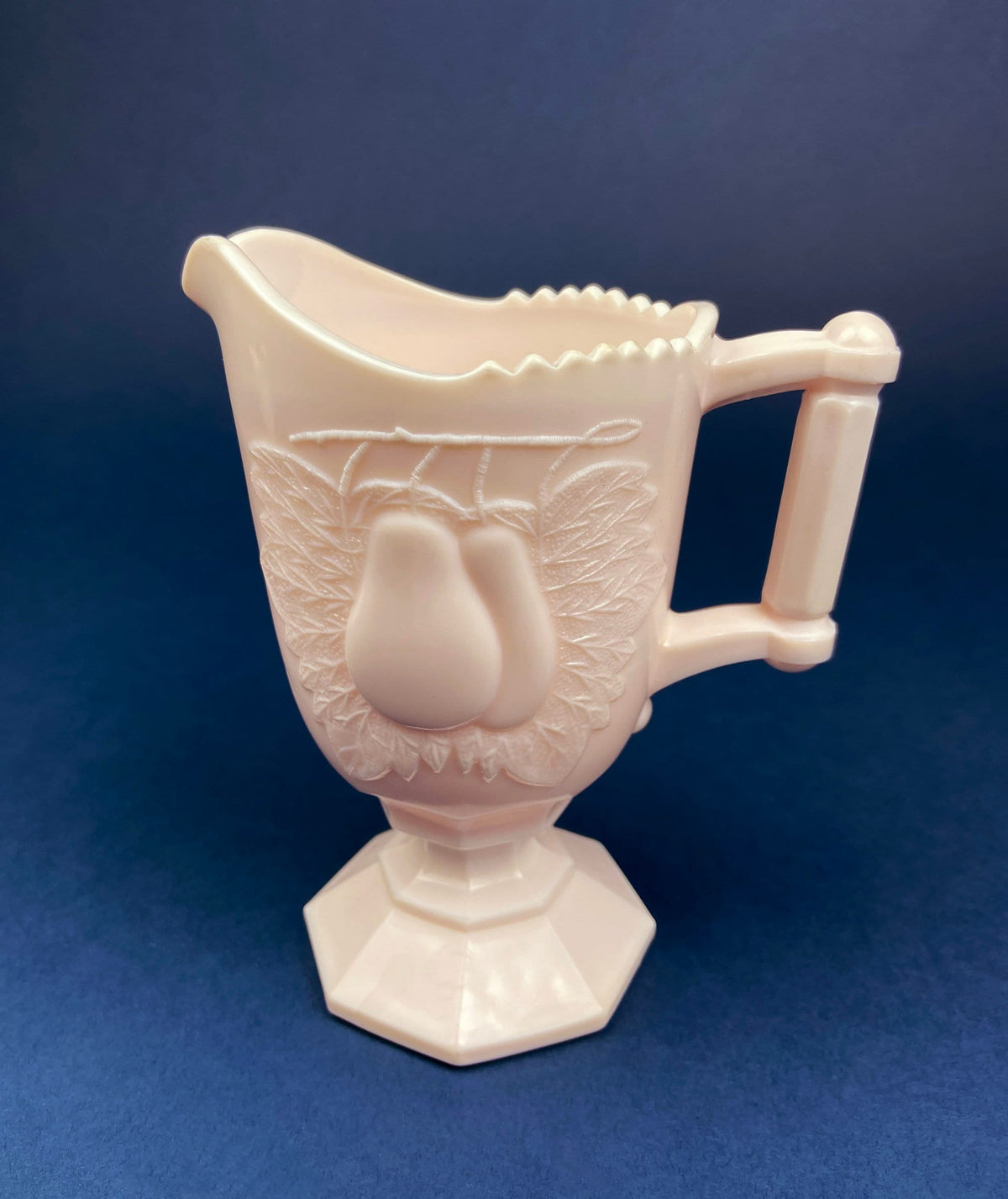 Pink Milk Glass Footed Creamer with Pears