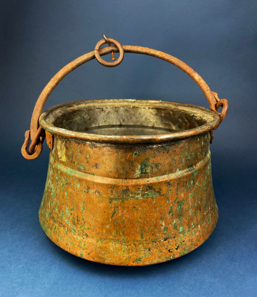 Hand-Hammered Brass Bucket with Wrought Iron Handle