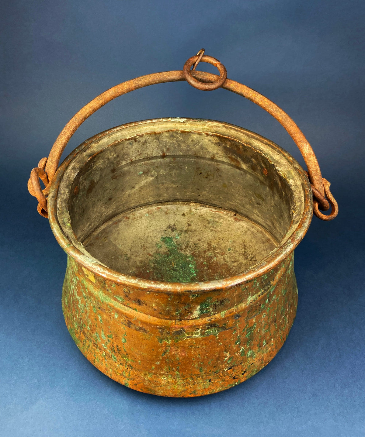 Hand-Hammered Brass Bucket with Wrought Iron Handle
