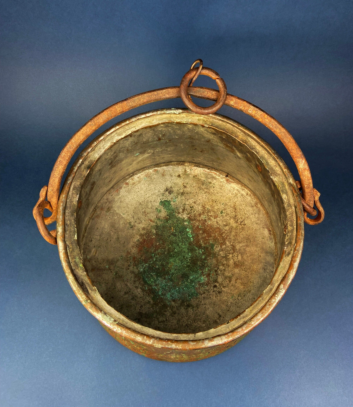 Vintage Hand-Hammered Copper Cauldron with Iron Handle