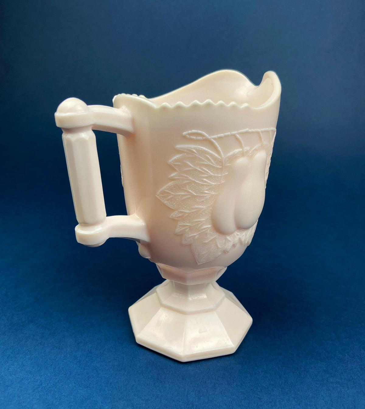 Pink Milk Glass Footed Creamer with Pears