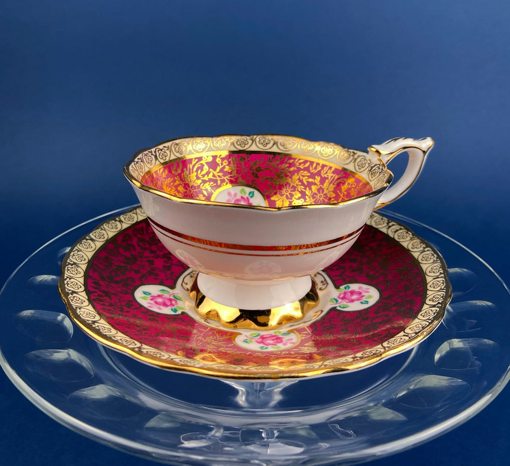 Tuscan Black, White & Gold Floral Cup & Saucer